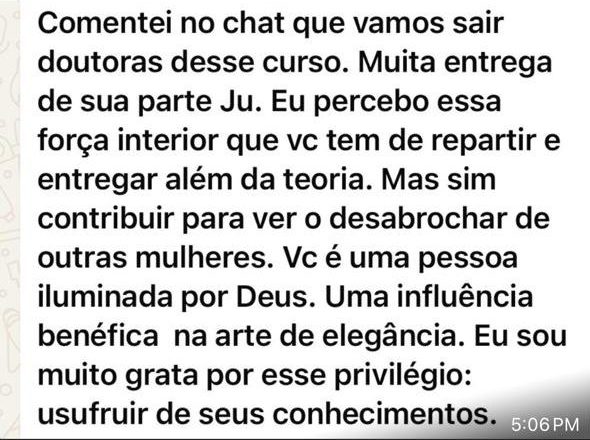 Depoimento: entrega além da teoria, influência benéfica na arte da elegância.